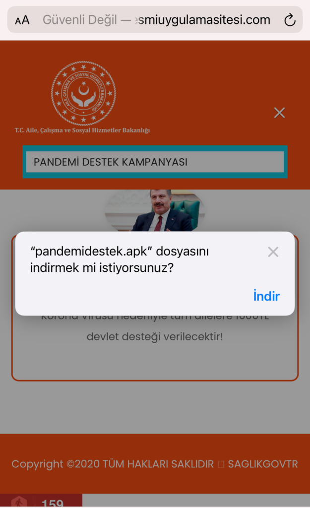 Sahte pandemi destek uygulaması